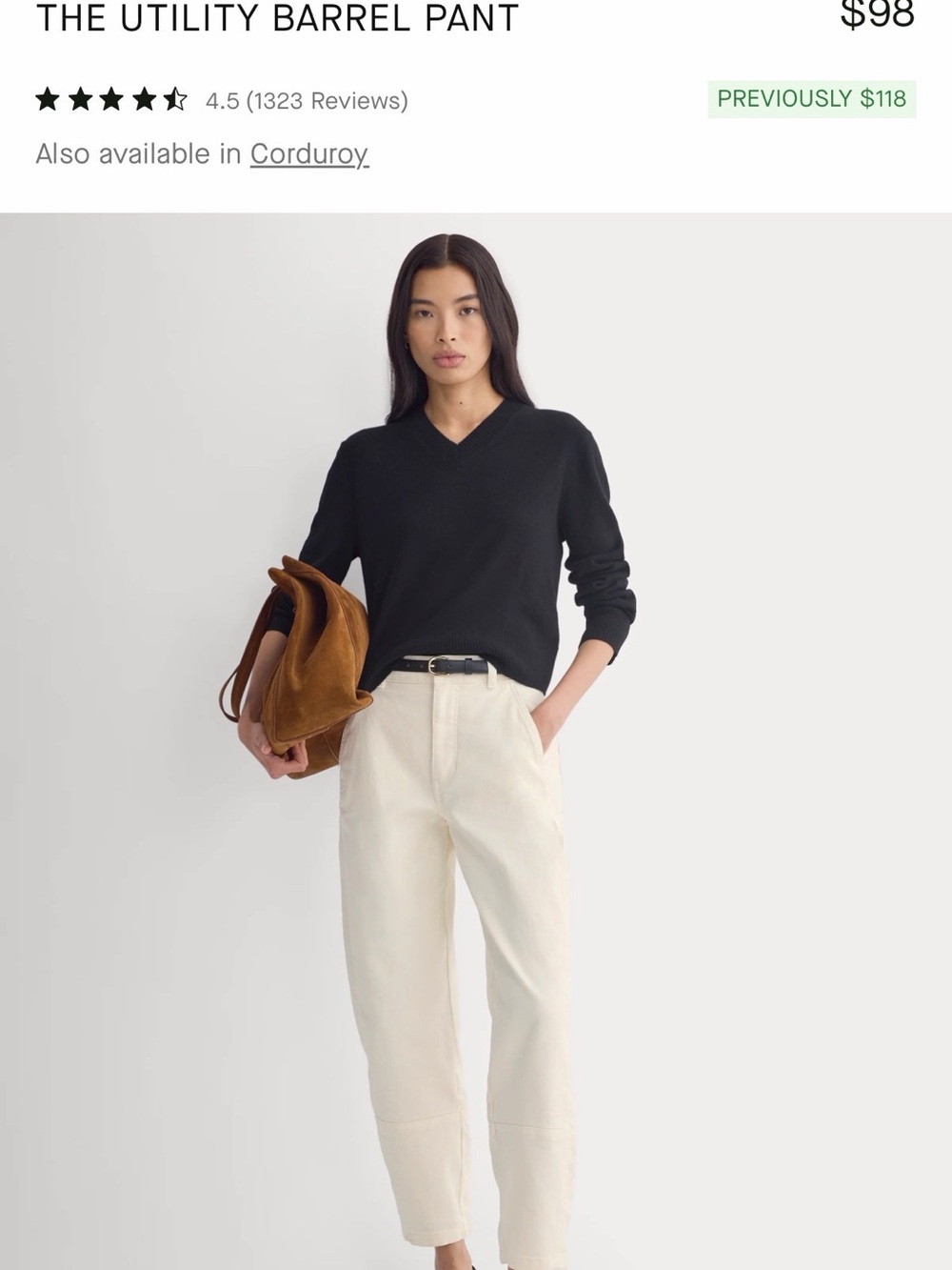 Everlane Cream Utility Barrel Pant with Black Sweater
